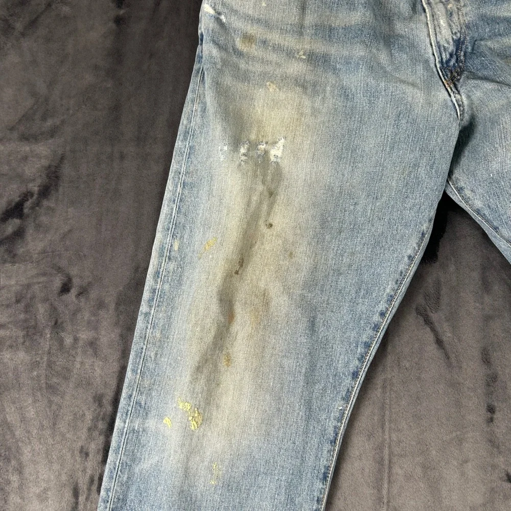 Polo Ralph Lauren Jeans Mens 36x30 Blue Distressed Straight Leg Denim